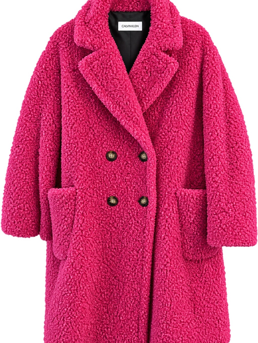Calvin Klein Hot Pink Teddy Bouclé Double Breasted Coat – Worn Twice